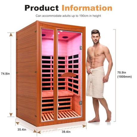 ToTibuy 1-2 Person Home Sauna Low EMF Far Infrared Sauna with Red Light Bluetooth Speakers Indoor Dry Sauna 1550W 110V 39.37"x35.43"x74.8" ToTibuy