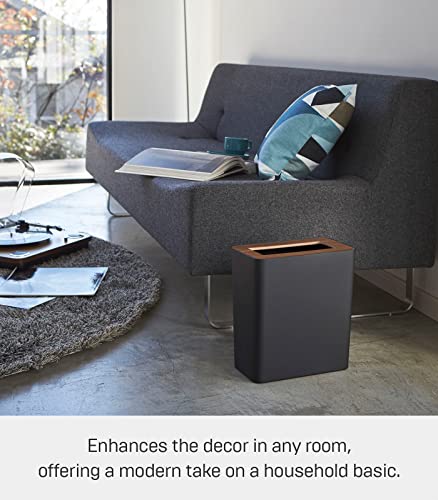 Yamazaki Home Trash Can - Small Modern Home Wastebasket for Bathroom Kitchen office Steel + Wood One Size Walnut YAMAZAKI