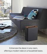 Yamazaki Home Trash Can - Small Modern Home Wastebasket for Bathroom Kitchen office Steel + Wood One Size Walnut YAMAZAKI