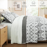 Whale Flotilla Twin Quilt Set - Reversible White Quilts Twin Size with 1 Pillow Sham, Lightweight Boho Striped Bedspreads Coverlet Bedding Set for All Seasons Whale Flotilla