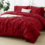 CozyLux King Size Comforter Set Dark Red, 7 Pieces Pintuck Bed in A Bag Red Comforter King Size, Pinch Pleat Bedding Set with All Season Comforter, Sheets, Pillowcases & Shams CozyLux