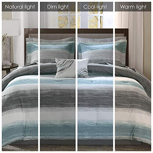 Madison Park Essentials Twin Comforter Set, Bed in a Bag Twin, Watercolor Print Coastal Comforter & Chambray Cotton Sheet Set, All Season Bedding Set, Saben, Aqua Twin (68 in x 86 in) 7 Piece Madison Park