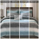Madison Park Essentials Twin Comforter Set, Bed in a Bag Twin, Watercolor Print Coastal Comforter & Chambray Cotton Sheet Set, All Season Bedding Set, Saben, Aqua Twin (68 in x 86 in) 7 Piece Madison Park
