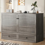 Mjkone Queen Murphy Bed Cabinet with Folding Mattress, Chest Cabinets Wall Beds with Storage Drawer and Built in Sockets & USB Ports, Sleeping Arrangement for Multipurpose Guest Room Home Office, Grey Mjkone