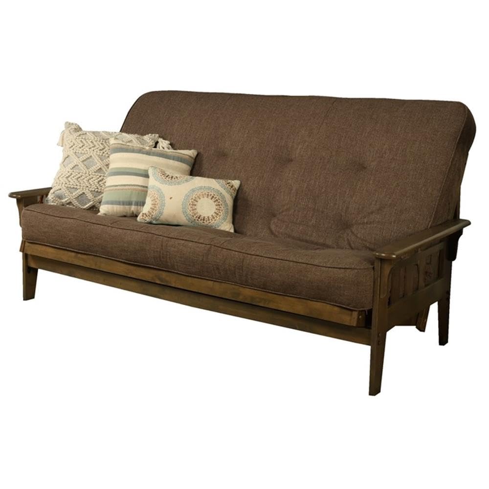 Kodiak Tucson Queen Futon Frame and Mattress Set - Wood Futon with Mattress Included in Linen Cocoa Color Kodiak Furniture