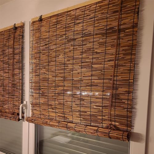 Bamboo Blackout Roller Shades - Natural Hand-Woven Privacy Blinds for Indoor and Outdoor Use, 64" W x 84" H