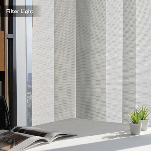 GoDear Design Adjustable Sliding Room Dividers Panel Blinds, Vertical Window Blinds, Door Blinds, Extendable Track from 45.8" to 86" W, Trimmable Panel Curtains Up to 96", Semi Privacy, Snowdrop GoDear Design
