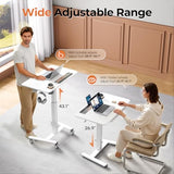 JYLH JOYSEEKER Mobile Standing Desk with Drawer, 32" Rolling Desk with Cup Holder and Hooks, Portable Laptop Cart on Wheels, Height Adjustable Workstation with Storage for Home Office, White JYLH JOYSEEKER