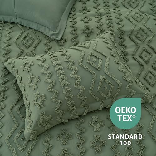 Amélie Home Boho Comforter Set, 2 Piece Bedding Set with 1 Pillow Case, Soft Microfiber Comforter with Hollow Fiber Fill, Lightweight All-Season Comforter for Farmhouse & Modern Bedroom, Twin, Green Amélie Home