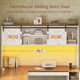 SEDETA 67" Farmhouse L Shaped Desk with Hutch, Home Office Desks with Drawers & Sliding Doors, Corner Computer Desk with Storage Shelves & Power Outlets, Executive Desk with LED Lights, White SEDETA