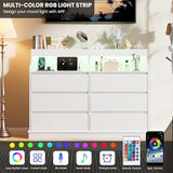 Dresser for Bedroom, 6 Drawer Dresser with LED Lights and Charging Station, Wide Chest of 6 Drawers with Open Space, Modern Large Capacity Storage Cabinet, Living Room, Hallway, White GarveeHome