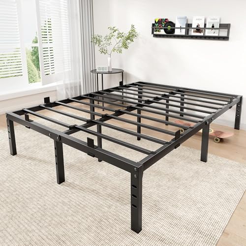 BedsPick 14 Inch Queen Bed Frame, Metal Platform Bed Frame Queen Size with 6 Anti-Slip Mattress Retainers, Heavy Duty Sturdy Mattress Foundation, Easy Assembly, Noise Free, No Box Spring Needed, Black BedsPick