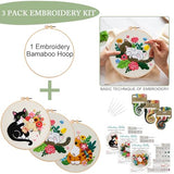 Nuberlic Cat Embroidery Kit for Adults Beginners - 3 Pre-Printed Animal Patterns, Adults Starter Cross Stitch Kit DIY Needlepoint