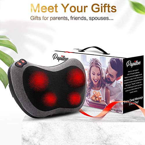 Papillon Shiatsu Back Massager with Heat, Deep Tissue Massage Pillow for Neck,Shoulder,Foot & Lower Back Pain Relief,Electric Kneading Massager for Home, Office, Car-Gifts for Mom, Dad, Men, Women Papillon