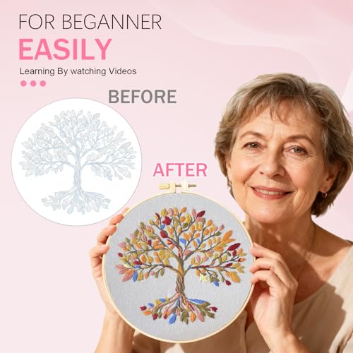 Huacan Embroidery Kit for Beginners Colorful Tree of Life Embroidery Kit, DIY Hand Embroidery Set with Pattern