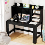 Tangkula Computer Desk with Hutch & Charging Station, Home Office Writing Study Desk with Storage Shelves, Cable Management Hole, Laptop Desk, Desk for Bedroom, Computer Workstation (Black) Tangkula