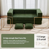 SEQAVRW 79" Boneless Sofa Bed, 5-in-1 No-Assembly Convertible Sleeper Couch with Fixed Frame Armrests, Modular Corduroy Futon, Compressed in a Box for Space Saving (Green, Includes 2 Pillows) SEQAVRW