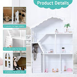White Wooden Dollhouse Bookcase – Multi-Functional Toy and Book Storage Organizer for Kids WODENY