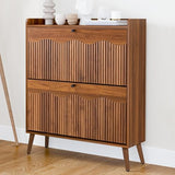 Bifins Shoe Storage Cabinet with 2 Flip Doors, 31.5" Narrow Fluted Design for Space Saving, Freestanding Entryway Shoe Organizer for Hallway & Living Room (Walnut) Bifins