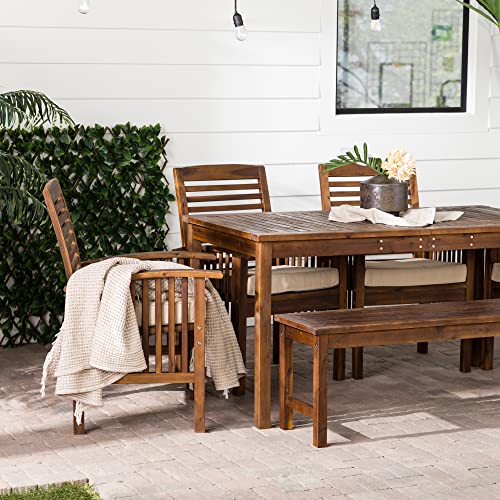 Walker Edison Rendezvous Modern 6 Piece Solid Acacia Wood Outdoor Dining Set, Set of 6, Dark Brown - WoodArtSupply