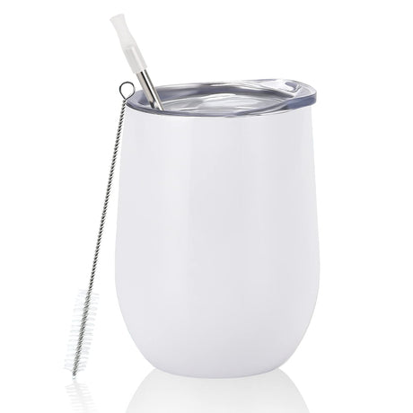 Lifecapido Sublimation Blanks Wine Tumblers 12oz, Stainless Steel Stemless Wine Tumblers, Double Wall Vacuum Insulated Wine Tumbler with Lids for Wine Coffee Champaign Juice Cocktails, White Lifecapido