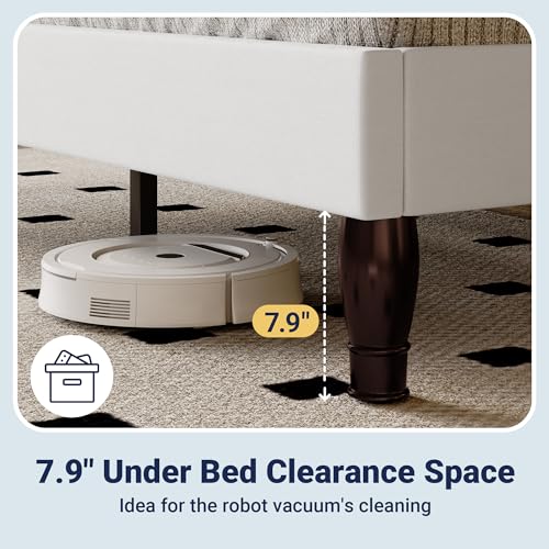 Allewie King Bed Frame with Adjustable Velvet Tiara Headboard, Upholstered Diamond Button Tufted Platform Bed, Wood Slats Support, No Box Spring Needed, Mattress Foundation, Easy Assembly, White Allewie