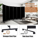 Room Divider Folding Privacy Screens with Wheels, 6FT Tall Divider for Room Separation, Movable Room Partitons and Dividers, Indoor Room Dividers Panel with Fabric (Black, 6 Panel-132‘’-Wheels) HOMSCREENER