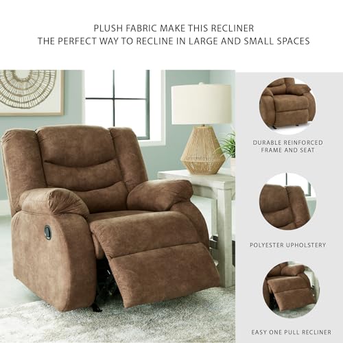 Signature Design by Ashley Partymate Contemporary Faux Leather Manual Rocker Recliner, Dark Brown Signature Design by Ashley