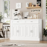 FACBOTALL Sideboard Buffet Cabinet with Storage, 55.1" Large Kitchen Storage Cabinet with 2 Drawers and 4 Doors, Farmhouse Coffee Bar for Kitchen Dining Room, White FACBOTALL