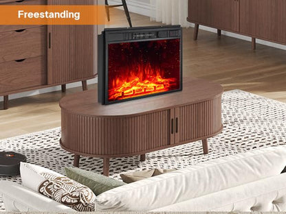 23" Electric Fireplace Insert 1500W Stove Heater for TV Stand with Recessed Mounted Flame LED Logs, Timer Setting, Remote Control Fireplace Heater, Adjustable Flame Color Brightness (Black)