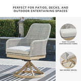 Signature Design by Ashley Seton Creek Cottage Weather Resistant Outdoor Swivel Dining Chair with Cushion, Set of 2, Light Brown & Light Gray Signature Design by Ashley