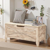 VECELO 43.3" Storage Bench, Entryway Shoe Ottoman, Farmhouse Style Bench with Handwoven Cushion and Metal Safety Hinges for Bedroom, Living Room, Entryway, Wood VECELO