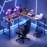 DUMOS L Shaped Desk Computer Gaming Corner Table 50 Inch Home Office Writing Student Work PC Workstation with Side Storage Bag CPU Stand for Bedroom Small Spaces DUMOS