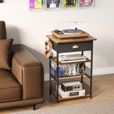 Hongtamoya 4-Tier AV Media Stand with Drawer, Video Game Console Shelf with 2 Hooks, Audio Rack Tower Perfect for/Xbox/ PS5/Switch/Game Consoles/DVD/Record Player/Projector/Sky Box/TV Accessories Hongtamoya