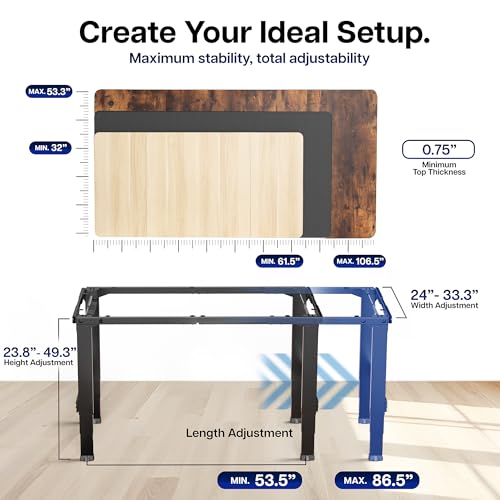 VIVO Premium Electric 4-Leg Dual Motor Standing Desk Frame for Table Tops up to 107 x 53 inches and 330 lbs, Memory Controller Height Adjustment, Frame Only, Black, DESK-E-P4B VIVO