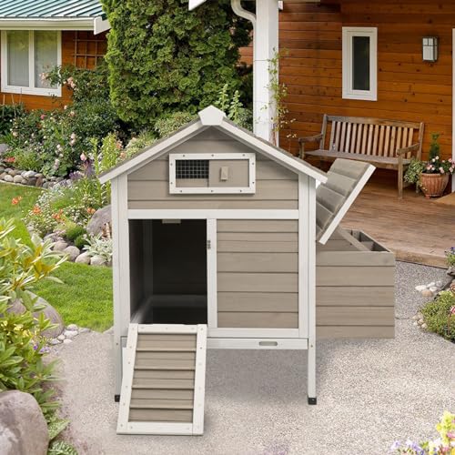 PetsCosset 32" Chicken Coop Wooden Hen House for 1-3 Chickens,Outdoor Poultry Cage with Pull Out Tray,Garden Backyard Chicken Coops Cages with Nesting Box，Chicken Houses Hen Cage with Ramp Run(Grey) PetsCosset