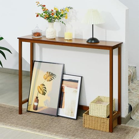 Mordchil HF Bamboo Narrow Console Table, 39.4"(L) Wood Small Entryway Table, Accent Slim Hallway Tables, Thin Sofa Side Tables for Hallway, Living Room, Bedroom, Foyer, Walnut Mordchil HF