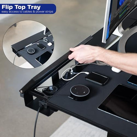 VIVO Electric 71 x 30 in Standing Adjustable Gaming Desk with Hidden Cable Trays, Full-Size Mouse Pad, Holds 220 lbs, Black Top Black Frame, DESK-KIT-1B6-P3B-71 VIVO