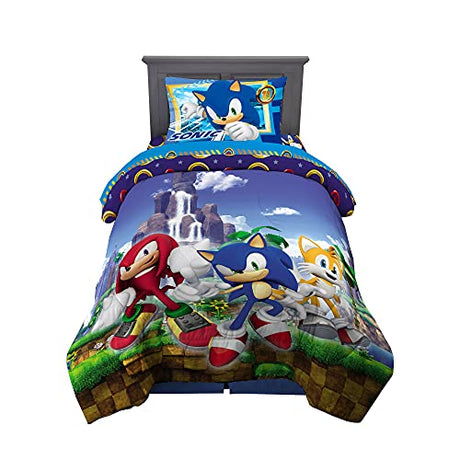 Franco Kids Bedding Super Soft Comforter and Sheet Set, 4 Piece Twin Size, Sonic The Hedgehog, Anime Franco