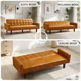 liuyouhom 74" Futon Sofa Bed, Mid Century Modern Futon Couch, Small Sofa Cama, Loveseat, Small Couches for Living Room, Office(Faux Leather, Brown)