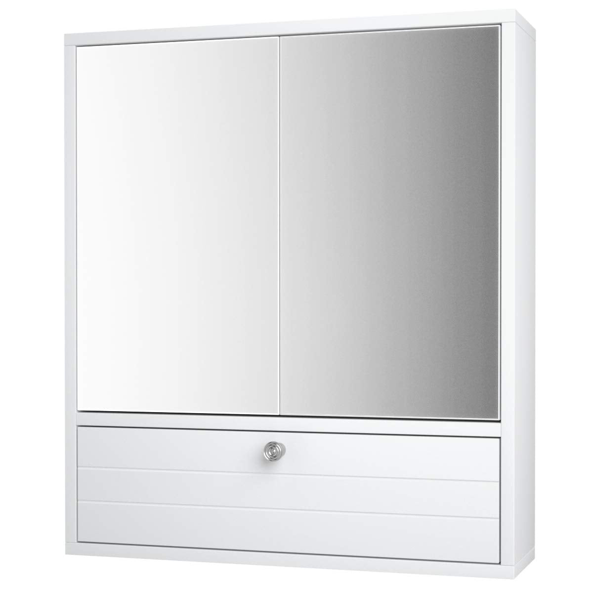 Elegant White Wall-Mounted Bathroom Mirror Cabinet with Adjustable Shelves Tangkula