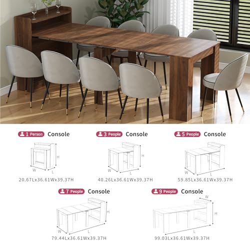 Banzeem Extendable Dining Table with Shelf, Transformer Extra Console Table for 1-9 People, Folding Space Saving Dining Room Table for Homes, Apartments, Walnut Banzeem