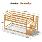 TOLEAD Low Bunk Bed Twin Over Twin, Floor Bunk Beds with Storage Staircase and Guardrails, Wooden Low Bunk Bed with Hanging Bar for Juniors, Boys, Girls, Kids, Natural Wood TOLEAD