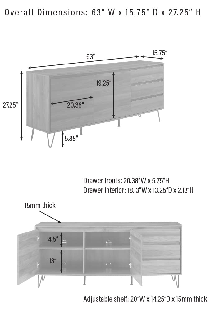 Crosley Furniture Teagan Mid Century Record Storage Sideboard Buffet Cabinet, Brown Oak Crosley Furniture