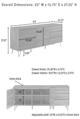 Crosley Furniture Teagan Mid Century Record Storage Sideboard Buffet Cabinet, Brown Oak Crosley Furniture