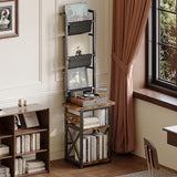 Homeiju Record Player Stand with Power Outlet, 6 Tier Vinyl Record Display Shelf, Record Player Table with album storage up to 200 Albums, Console Organizer Display Shelf, Gifts for Music Lovers Homeiju