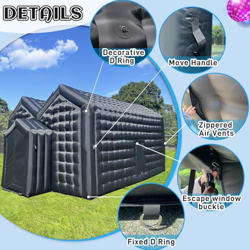 23x16.5x12 FT Inflatable Nightclub,Large Black Inflatable Club Party Tent for Adults with Blower,Inflatable Night Club for Event Party Exhibition Wedding Business Yiersanwin