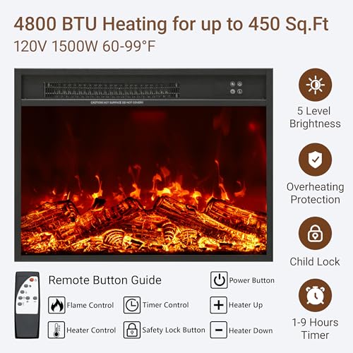 70-inch Electric Fireplace with Mantel, Fireplace TV Stand, Farmhouse Style Console Height Wooden Entertainment Center with Storage,4800 BTU 60-99°F Heating for Living Room,Bedroom TRONLEE