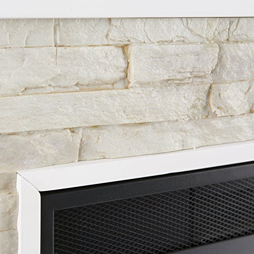 SEI Furniture Redden Faux Stone Convertible Electric Media Storage Corner Fireplace, Fresh White SEI Furniture