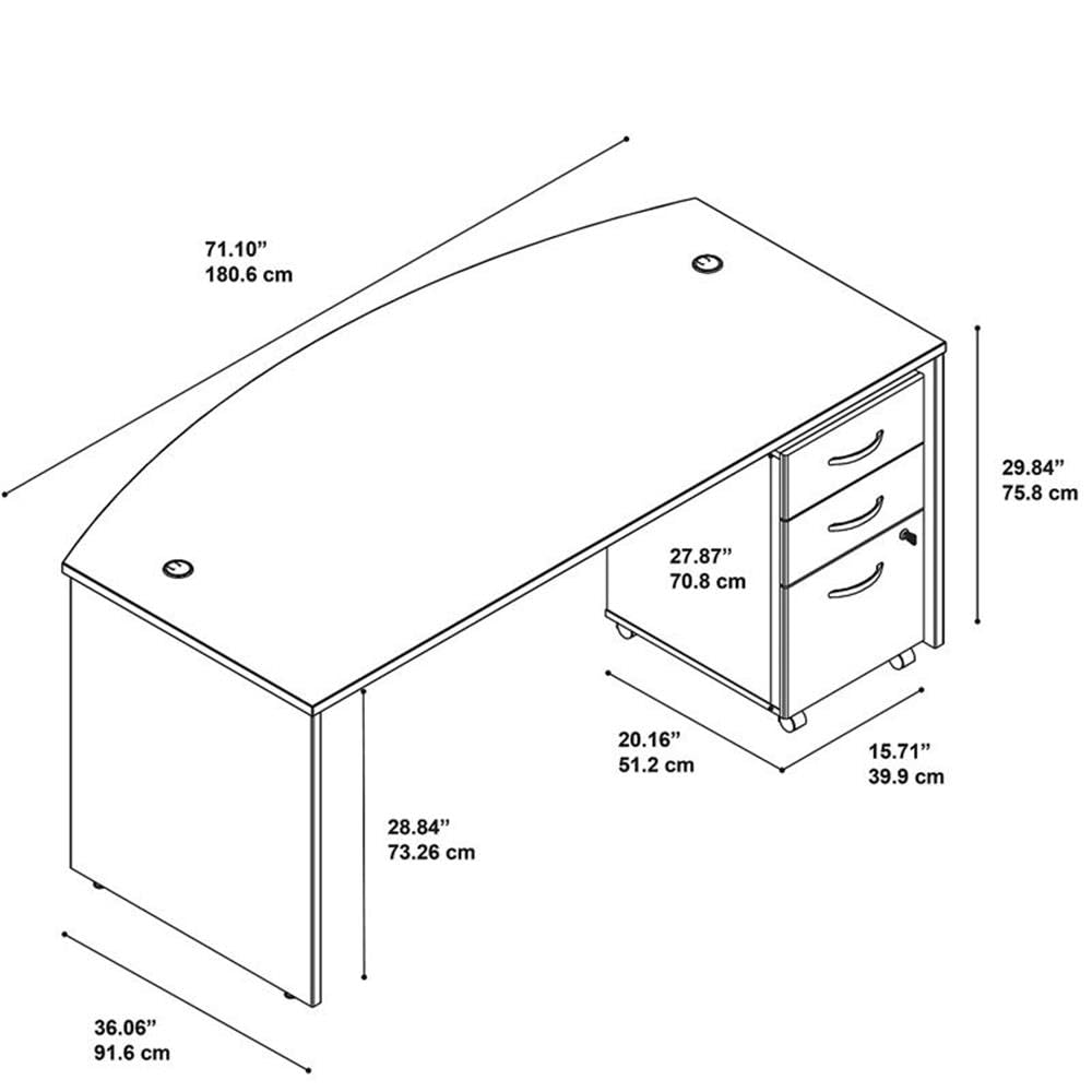 Series C 72W x 36D Bow Front Desk with Mobile File Cabinet in Hansen Cherry Bush Furniture